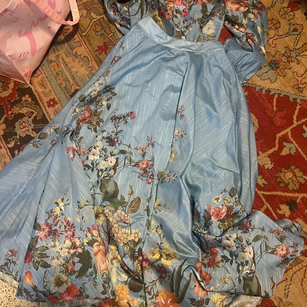 Floral Blue Long Sleeve top and Midi Skirt Set - Picture 2 of 3